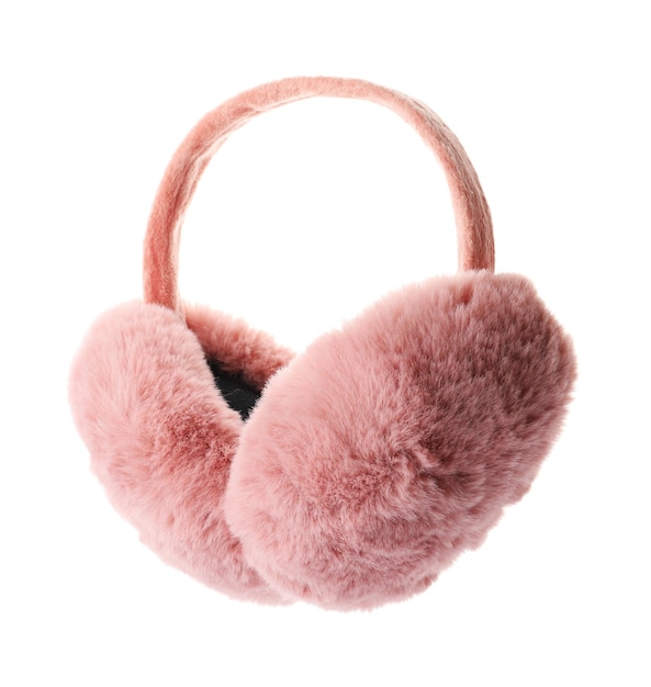 Stylish warm soft earmuffs isolated on white