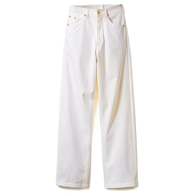 Stylish white oversized jeans hanging on a display against a neutral background Generative AI