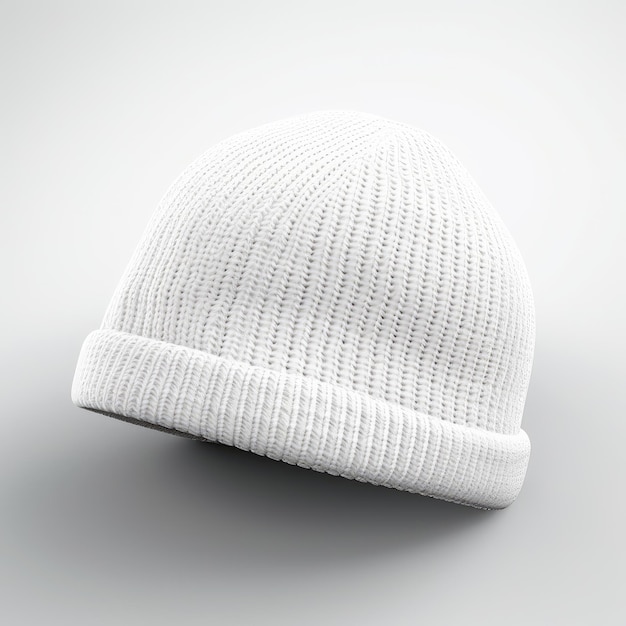 stylish white plain beanie hat mockup on white background with shadow