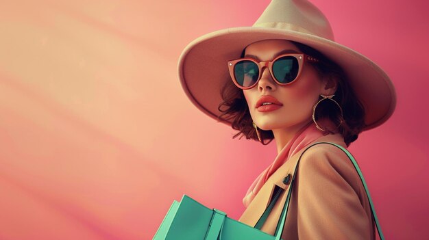 Photo a stylish woman exudes confidence and elegance against a vibrant pink background