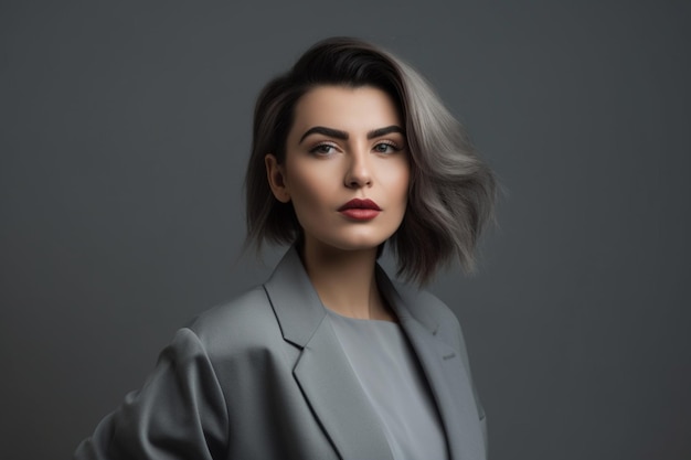 Stylish woman on grey background