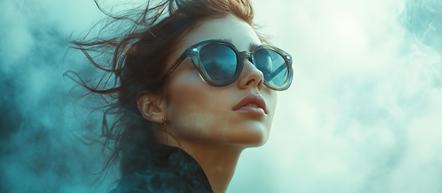 Photo a stylish woman in sunglasses against a smoky background