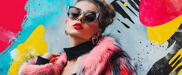 Stylish Woman in Sunglasses and Pink Fur Jacket