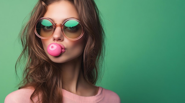 Stylish Woman in Sunglasses with Bubble Gum Portrait