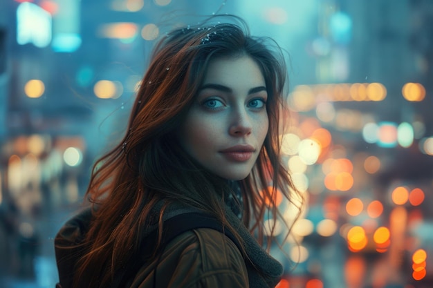 Stylish woman walking in a modern cityscape