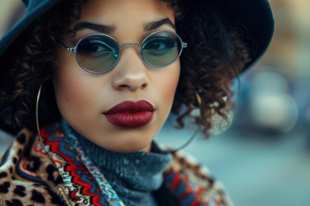 Photo stylish woman with sunglasses and hat