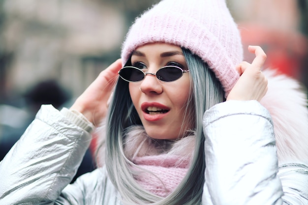 Stylish woman with winter jacket