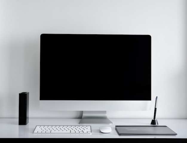 Stylish workspace with computer on home