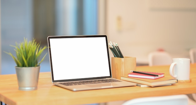 Stylish workspace with laptop computer