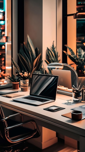 Stylish workspace with laptop