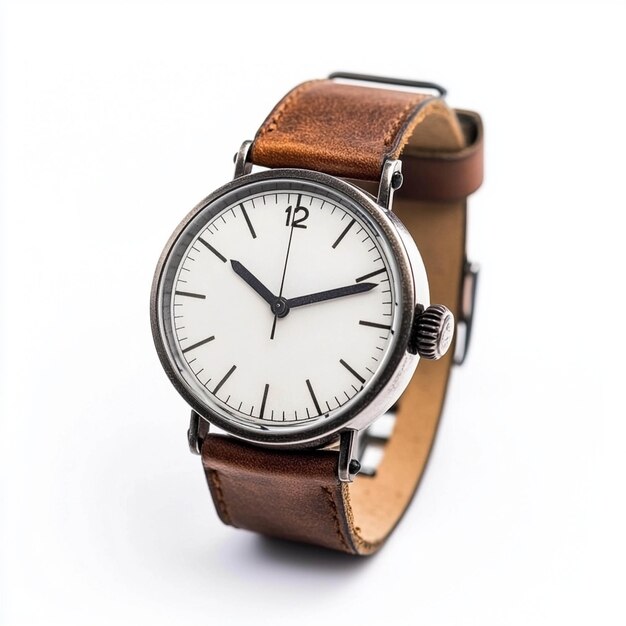 Photo a stylish wristwatch with a leather strap