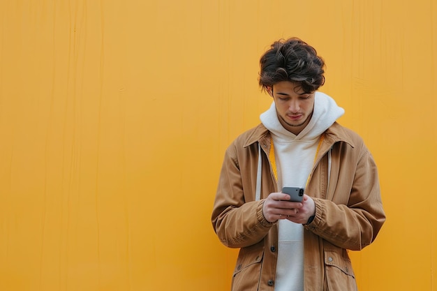 Stylish young male texting on his mobile phone