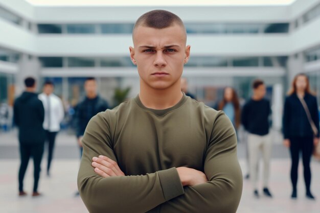 Photo stylish young man with a confident pose and arms crossed