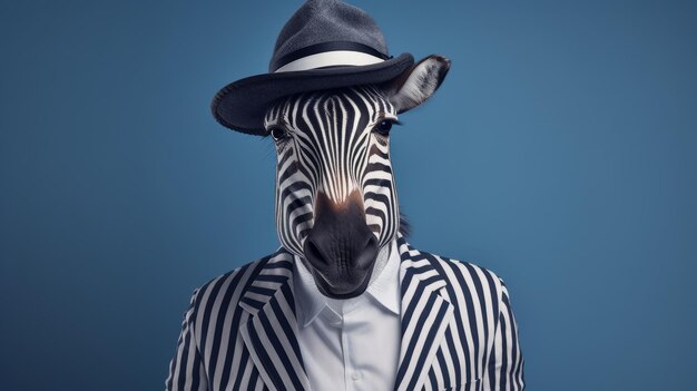 Photo a stylish zebra in a suit and hat