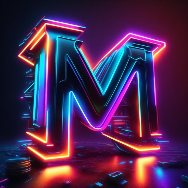 Stylist ai generated logo M 3d neon effect