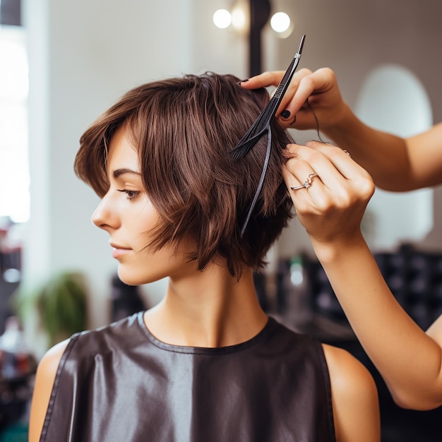 Stylist hairdresser doing haircut