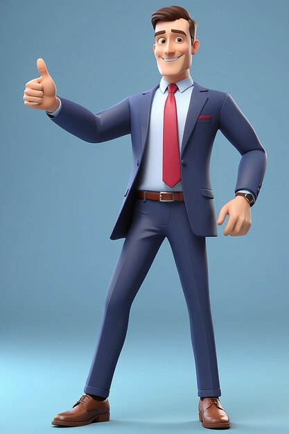 Photo stylized 3d business man showing new product