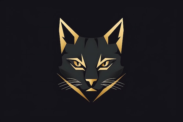 Photo a stylized black cat face with golden accents on a dark background