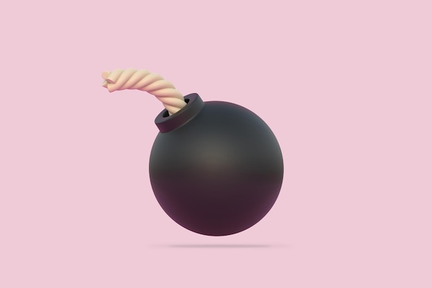 Stylized black spherical bomb isolated over pink background Minimal creative concept 3D render