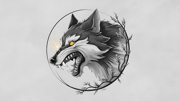 Photo a stylized black and white illustration of a wolfs head