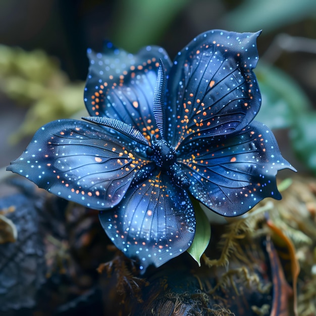 Stylized blue butterfly on natural background