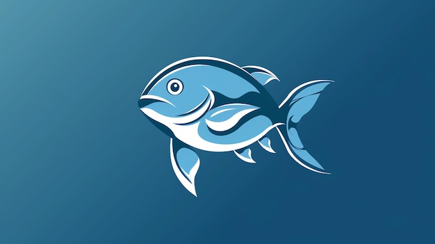 A stylized blue fish swims against a blue background