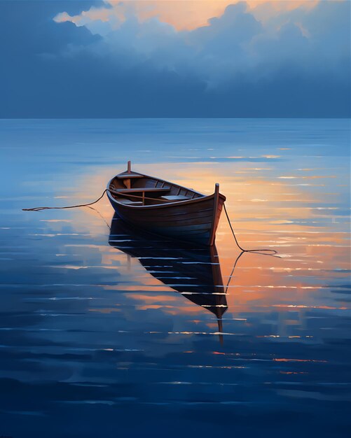 Stylized Boat in Water Near Reflection