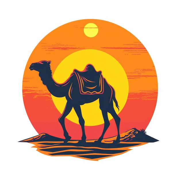 Stylized Camel Journeying Through Desert Landscape