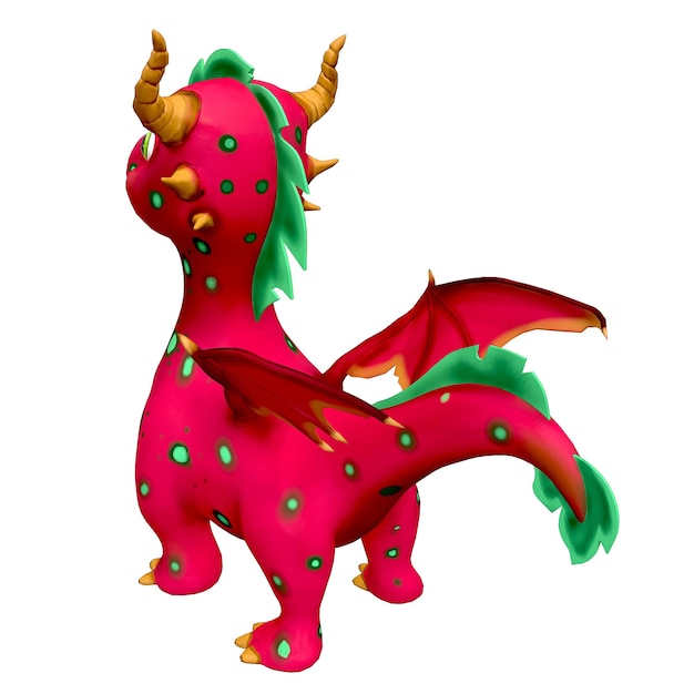 Stylized cartoon casual dragon pink back left view