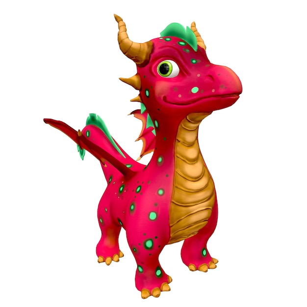 Stylized cartoon casual dragon pink color front left view