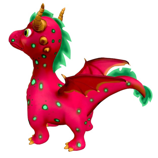 Stylized cartoon casual dragon pink color side right interesting view