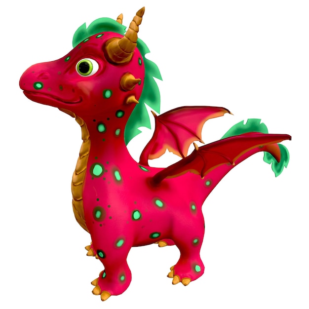 Stylized cartoon casual dragon pink color side right view