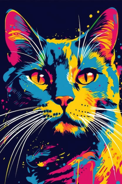 Stylized colorful graphic illustration of cat generative ai