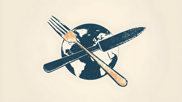 Stylized of Crossing Fork and Knife Over a GlobeHighlighting Global Focus on Reducing Hunger