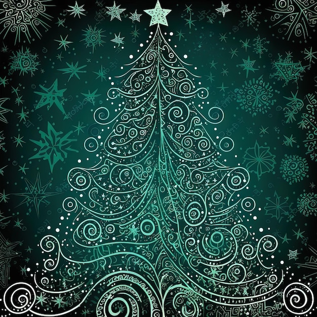 Stylized decorated Christmas tree beautiful flat art design