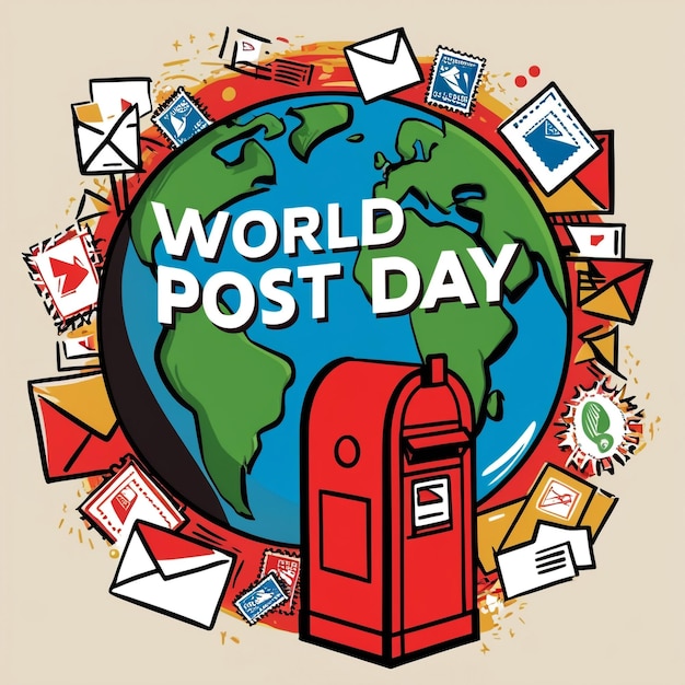 Stylized Digital Illustration for World Post Day Celebration