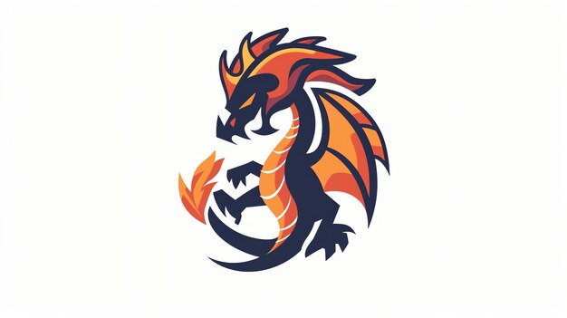 A stylized dragon logo with fiery accents