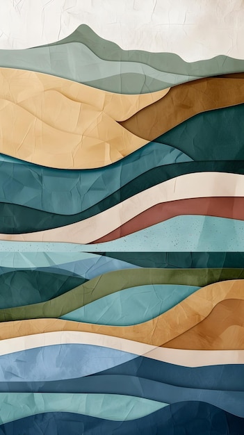 Stylized Eco Friendly Abstract Landscape with Recycling Symbols and Earthy Textures