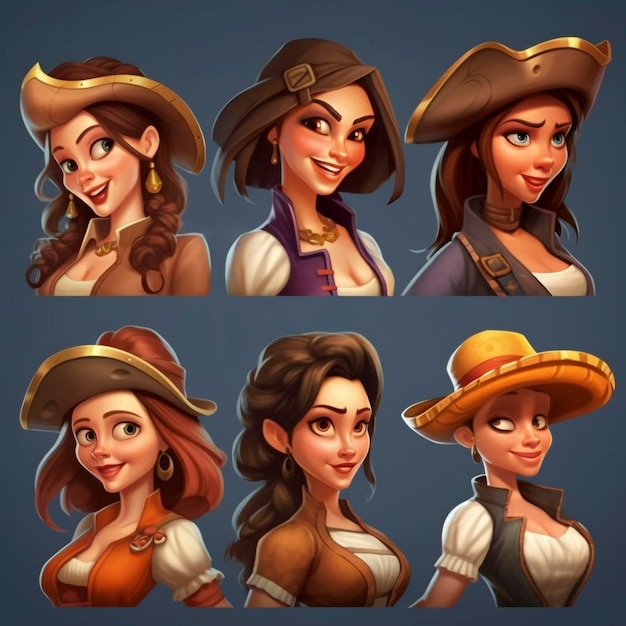 Photo stylized female characters in fantasy and western attire