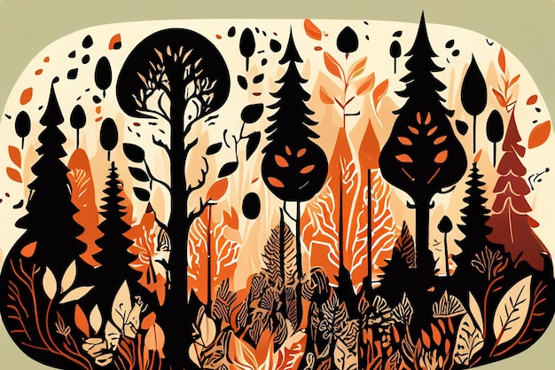 Photo stylized forest scene detailed vector illustration