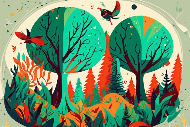 Photo stylized forest scene detailed vector illustration