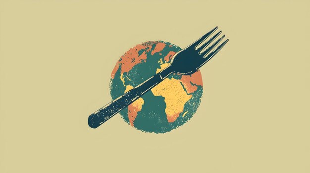 Photo stylized fork and knife crossing globe highlighting global focus on reducing hunger