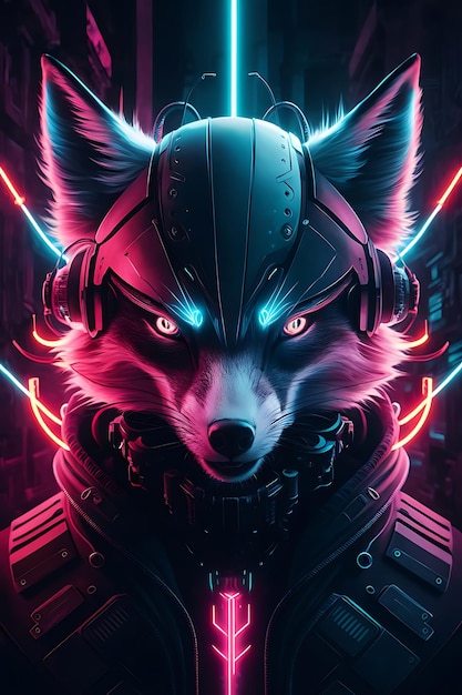 a stylized futuristic fox head wearing a hightech helmet