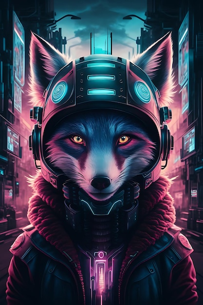 a stylized futuristic fox head wearing a hightech helmet