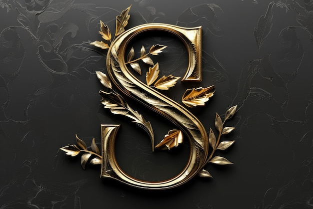 A stylized golden letter 39S39 on a black background suitable for use in designs and graphics