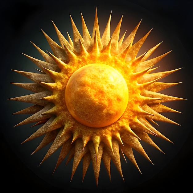 A stylized golden sun with sharp textured rays