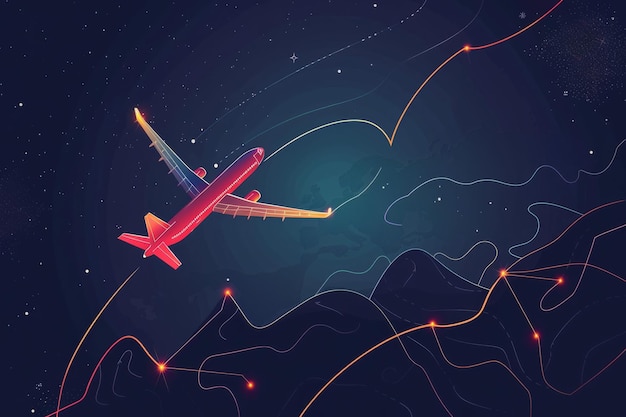 Photo stylized illustration of an airplane with dotted flight path symbolizing air travel and exploration