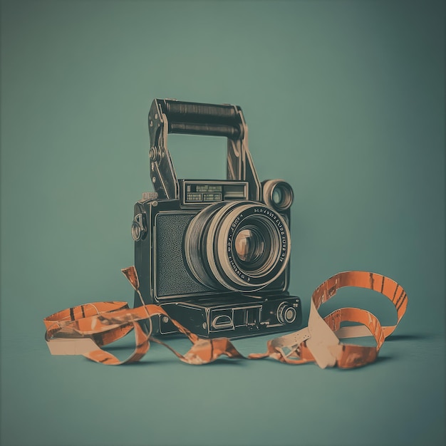 Photo a stylized illustration of a camera with film strips