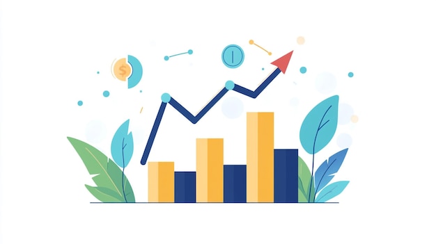 Photo stylized illustration of a financial growth chart with upward trends and vibrant plant elements