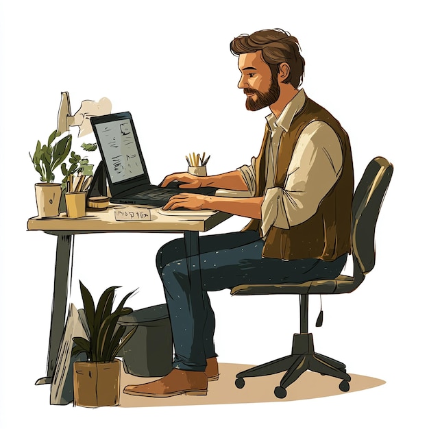 Photo stylized illustration of a man working at a desk